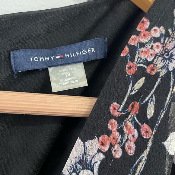 Tommy Hilfiger Floral Long Sleeve V-Neck Faux Wrap Chiffon Dress 14 - Picture 8 of 11
